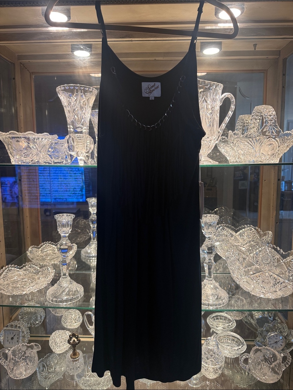 Soul Revival Black Mini Slip Dress with Chain Accent